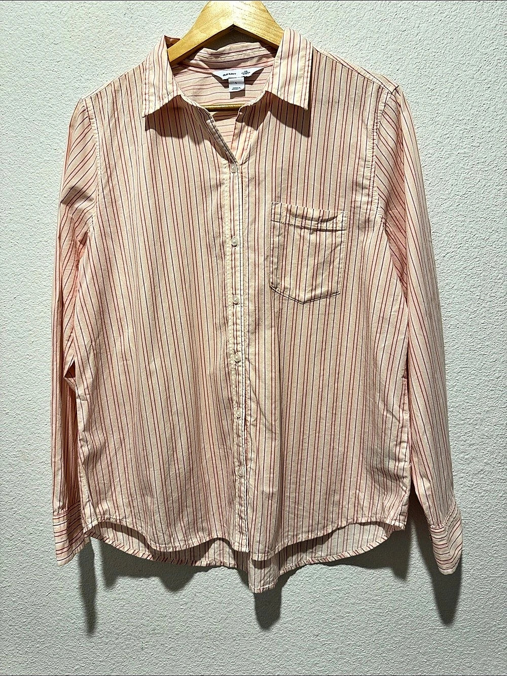 NWT Women’s Old Navy The Classic Shirt Pink Striped Cotton Button Down Size Larg